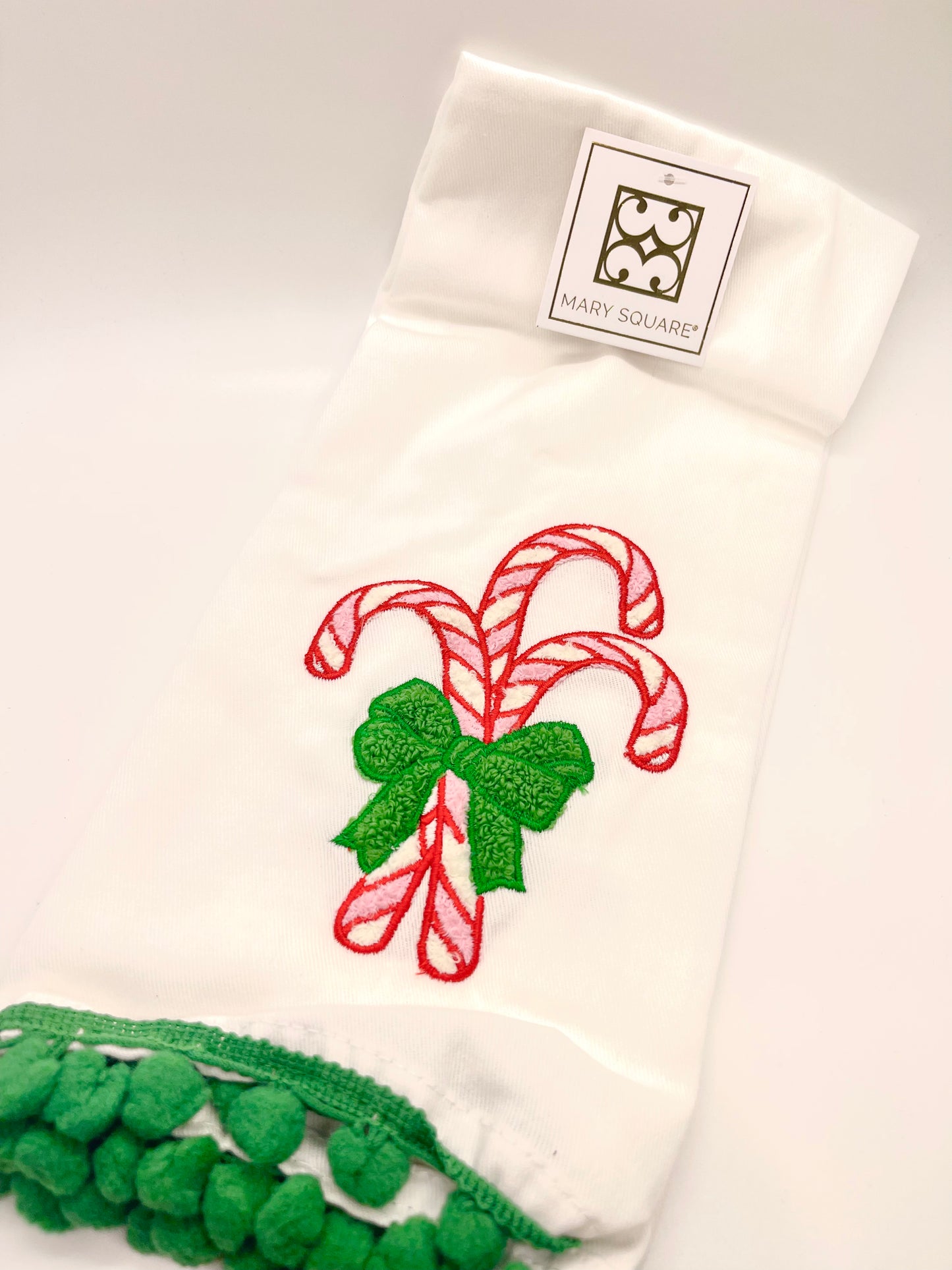 Candy Cane Embroidered Tea Towel