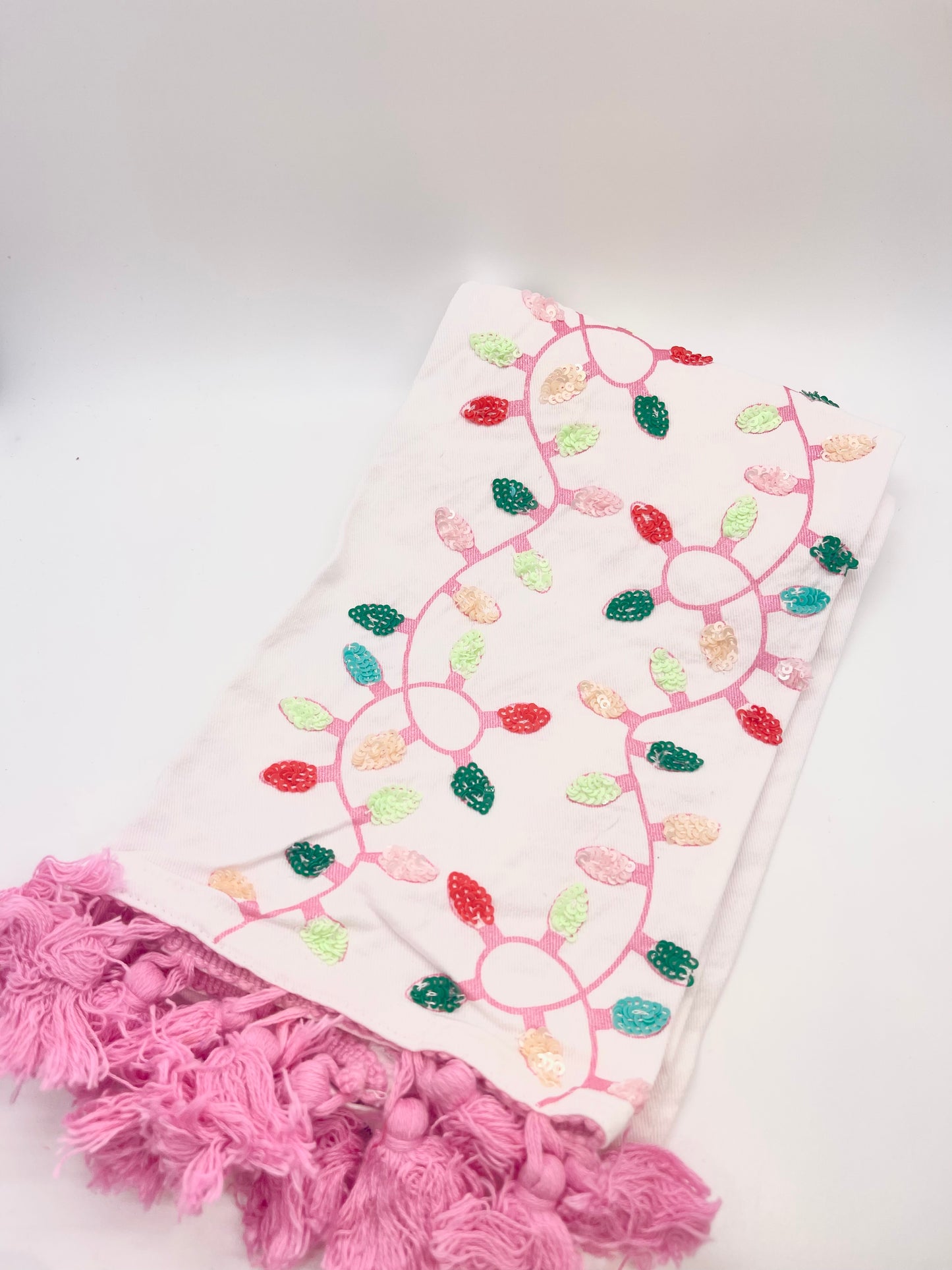 Christmas Lights Embellished Tea Towel