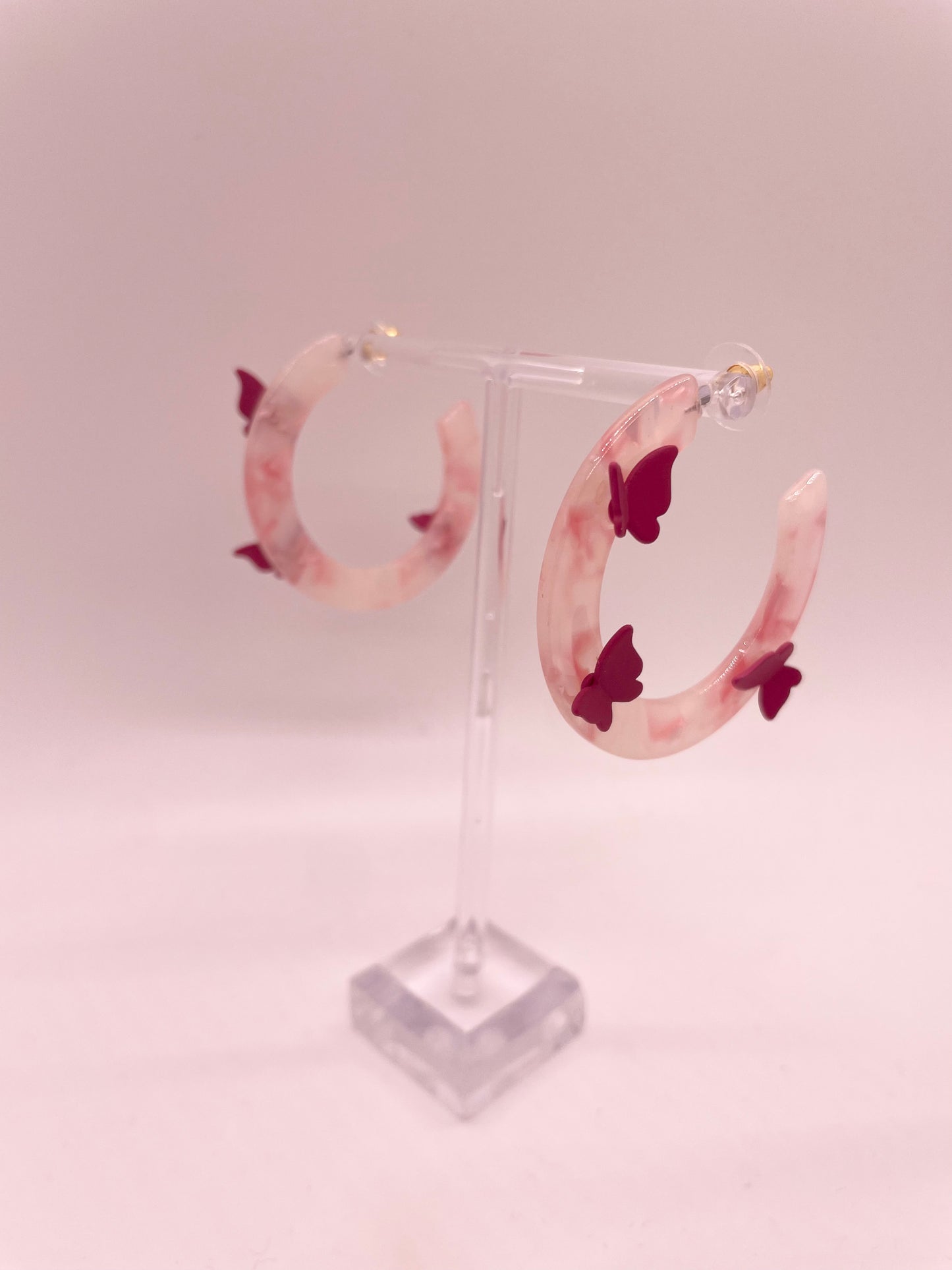 Pink Butterfly Hoops