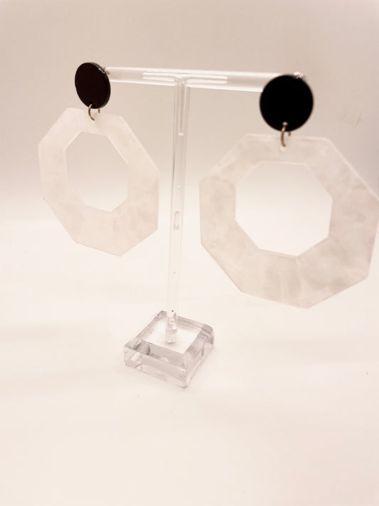 Large White Octagon Earrings
