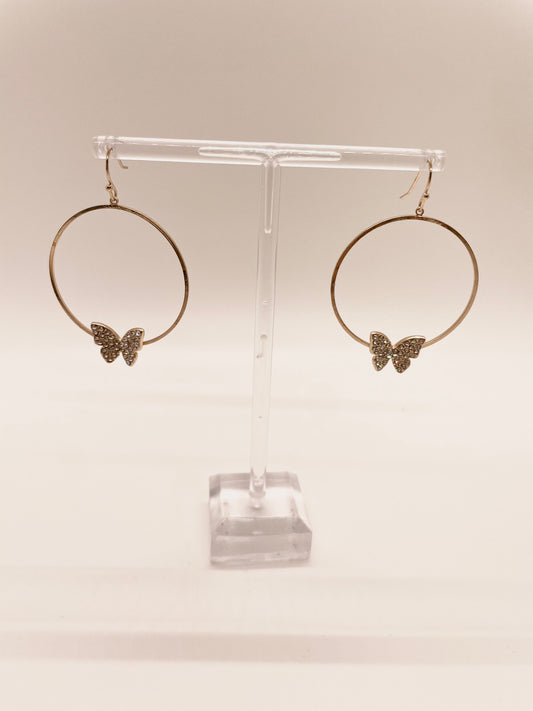 Gold Butterfly Circle Earrings