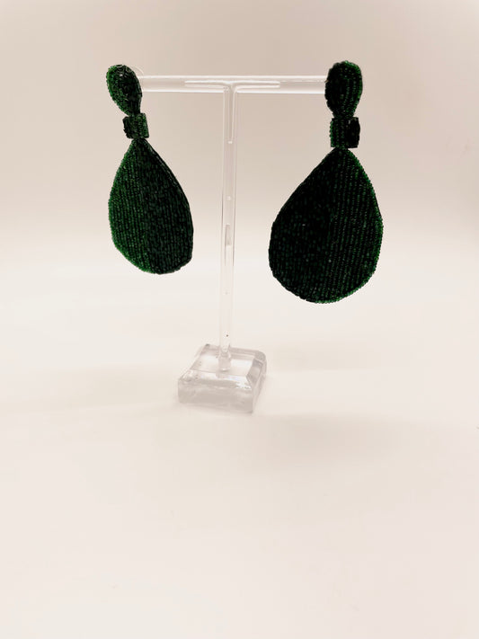 Hunter Green Beaded Earrings
