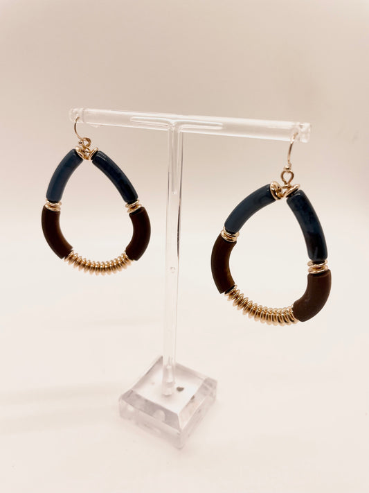 Blue/Brown/Gold Oval Earrings
