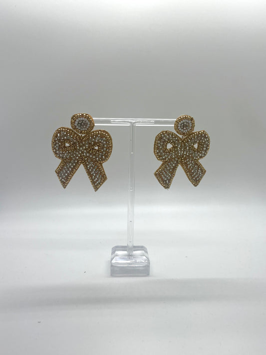 Laura Janelle White and Gold Bow Earrings