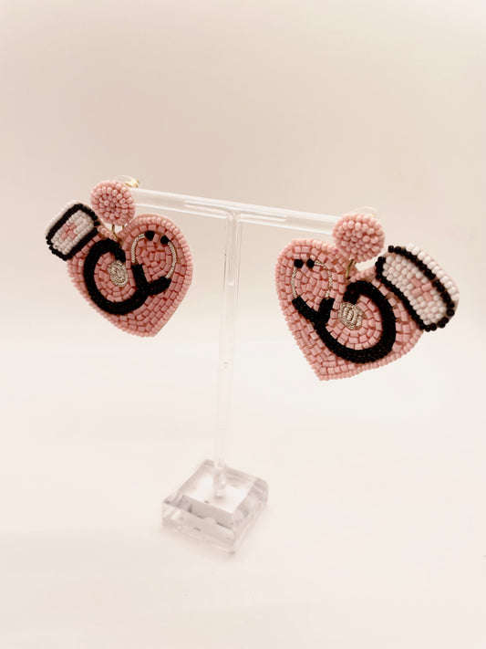 Pink Heart Nurse Earrings