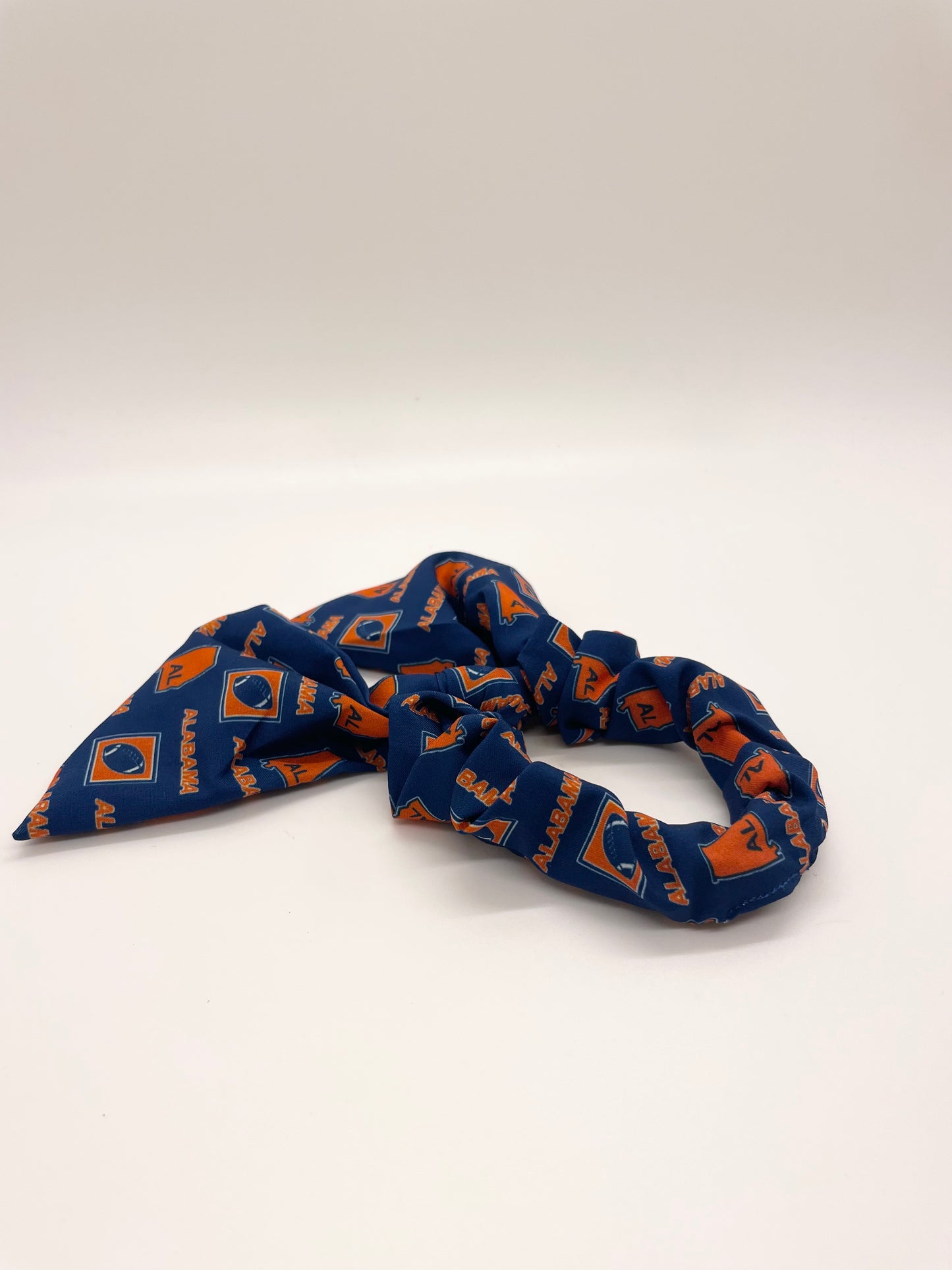 Orange and Navy State of Alabama Map Scrunchie with Tie