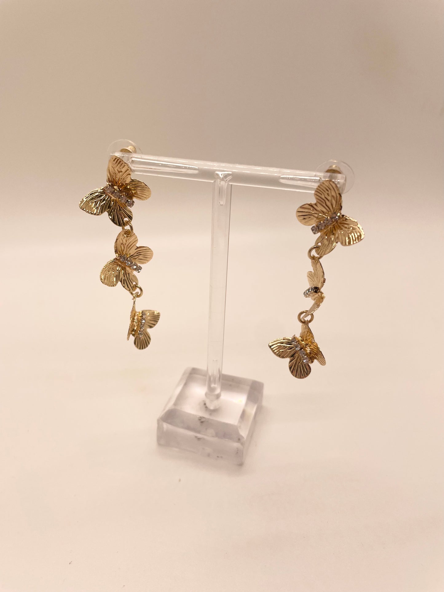 Gold 3 Tiered Butterfly Earrings