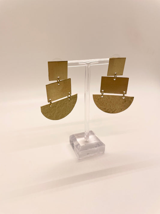 Gold Square & Rectangle & Wedge Tiered Earrings