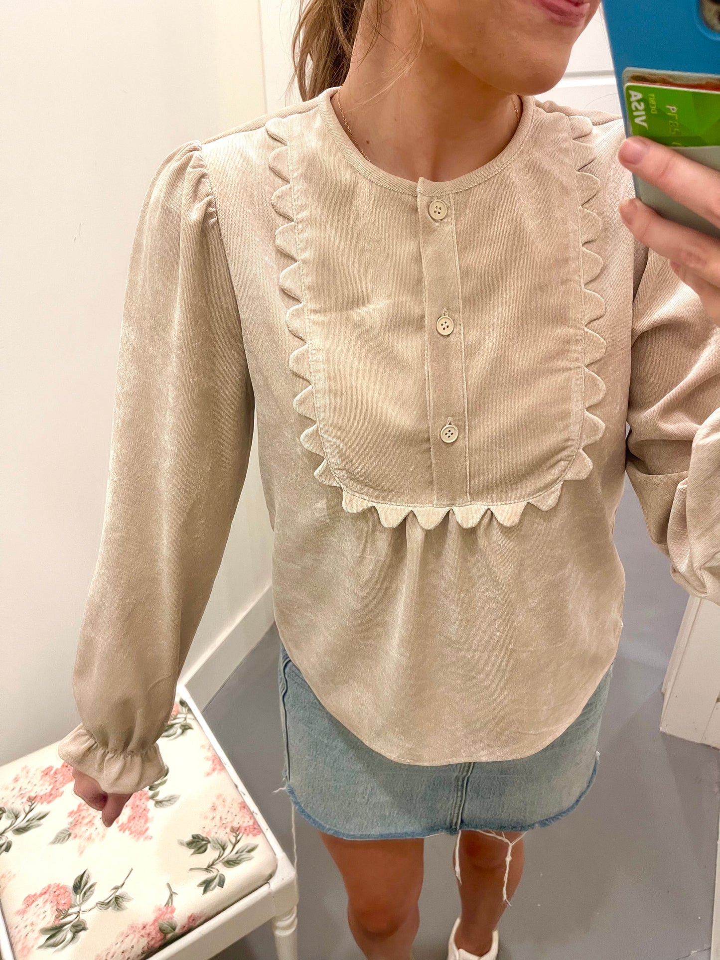 Suede Scallop Top