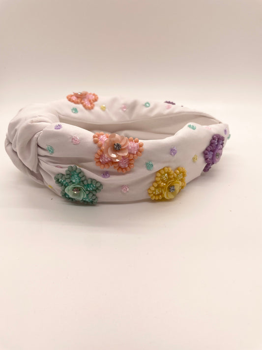 White Flower Knotted Headband