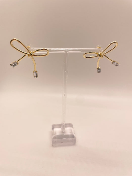 Gold Bow & Crystal Edge Earrings