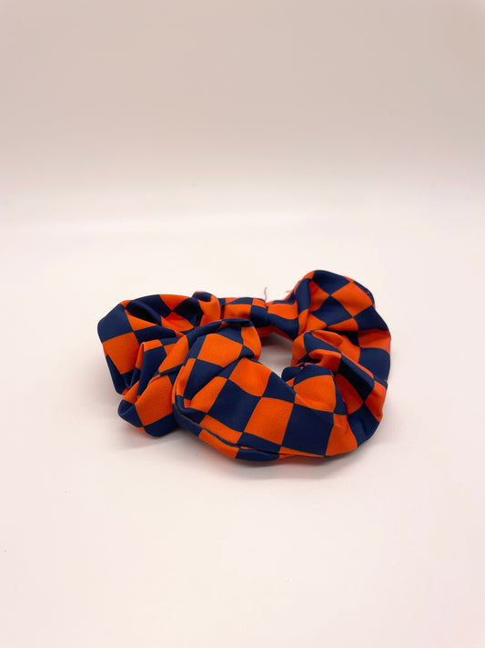Navy and Orange Checkered Scrunchie