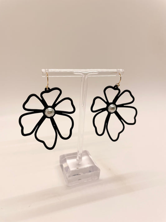 Black Color Coated Flower Shape Earrings