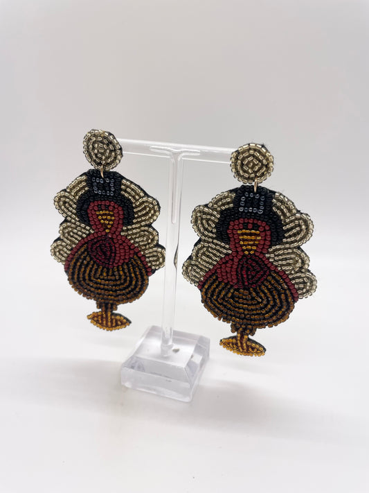 Beaded Turkey Drop Earrings