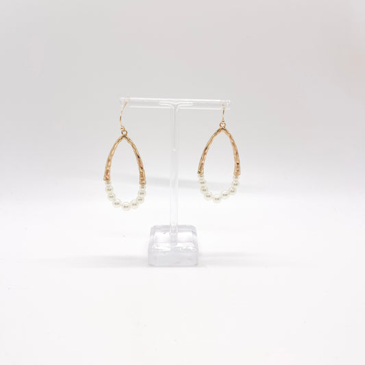 Gold Oval and Pearl Earrings