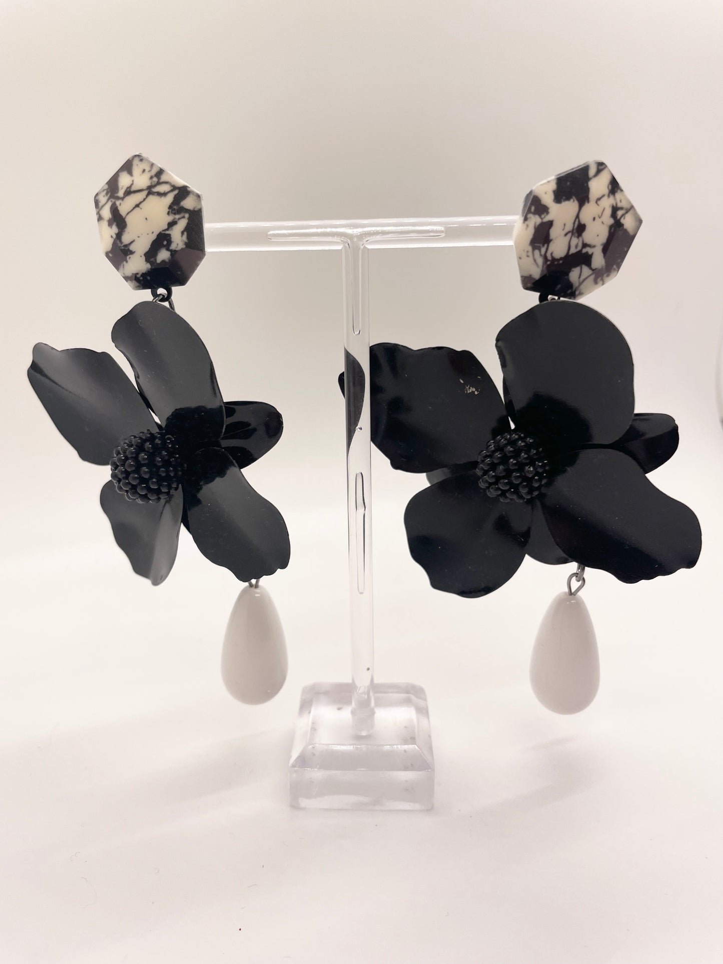 Big Black Flower Statement Earrings