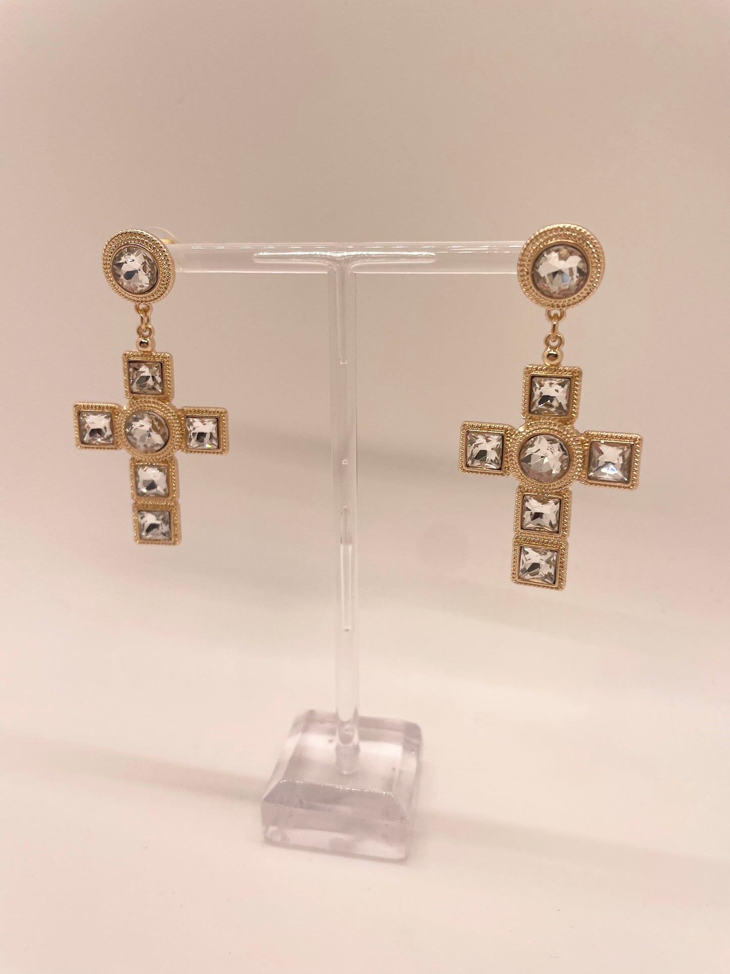 Gold & Silver Jewels Cross Drop Earrings