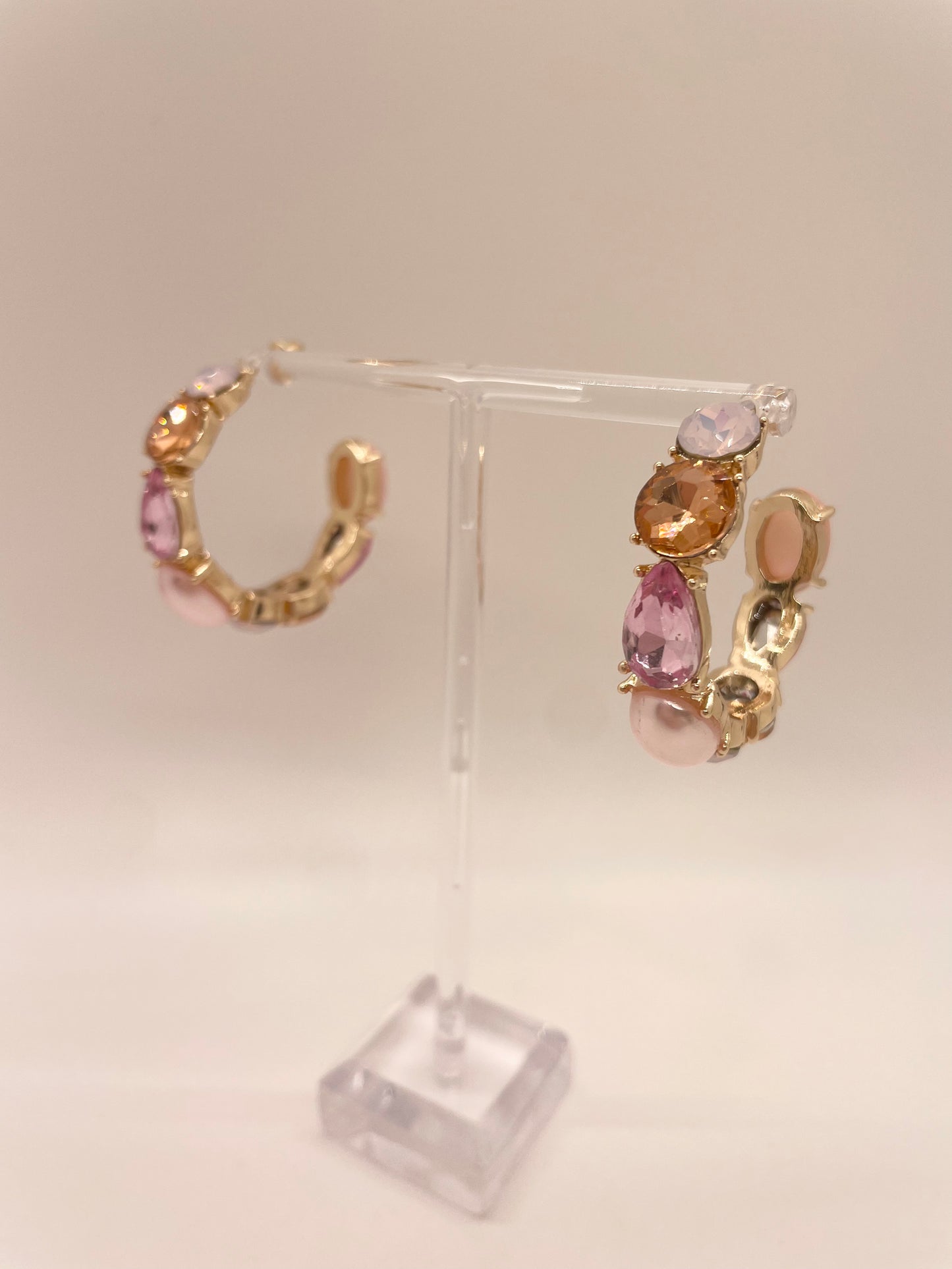 Gold Hoop with Pink Toned Jewels