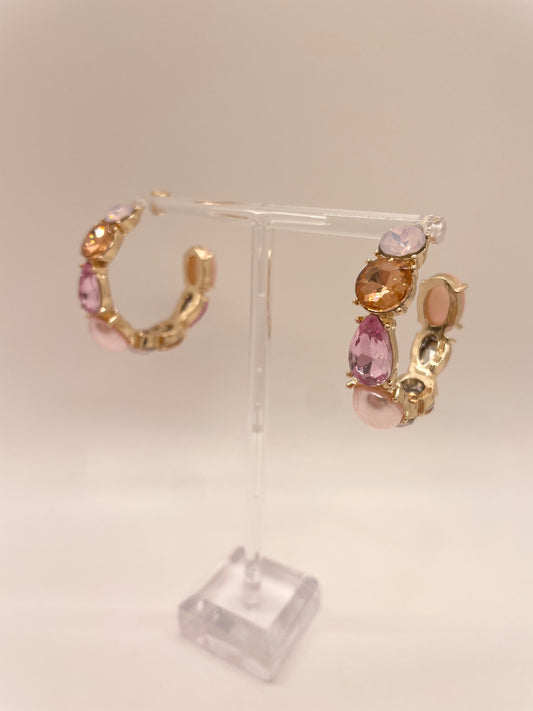 Gold Hoop with Pink Toned Jewels