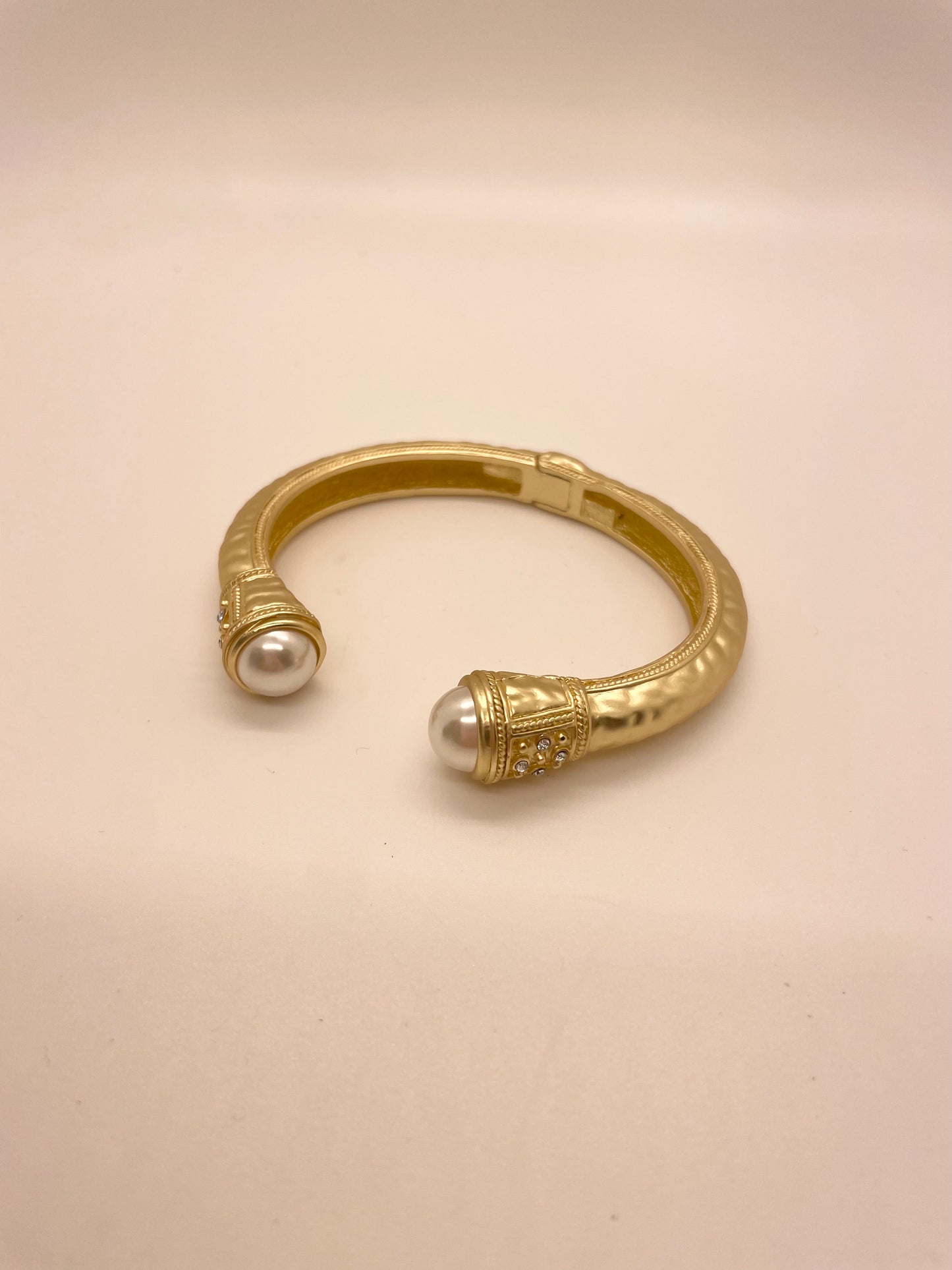Gold Bead End Hammered Cuff