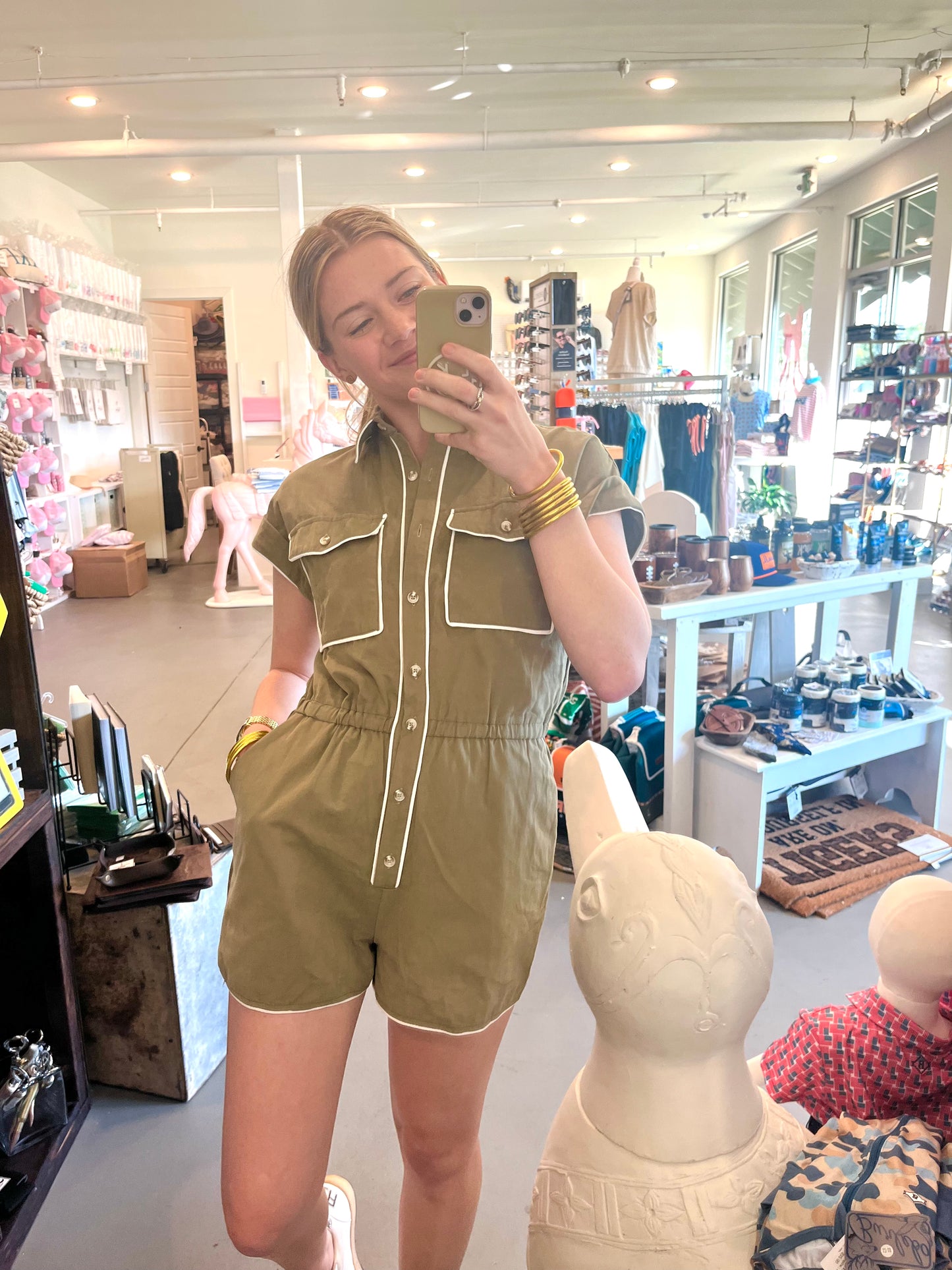 Olive Utility Romper