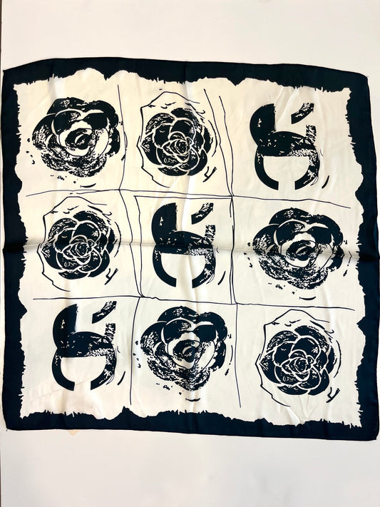 Black and White Flowers Silk Scarf