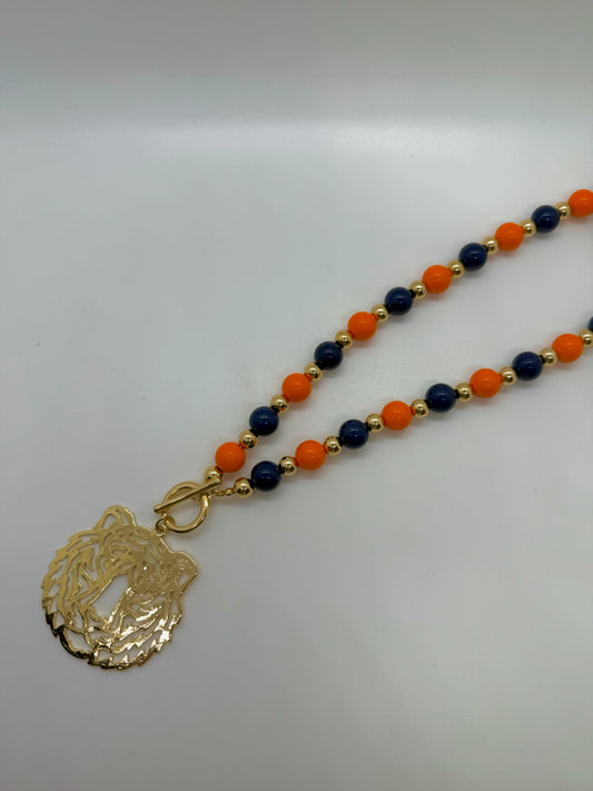 Acrylic Orange and Navy Necklace