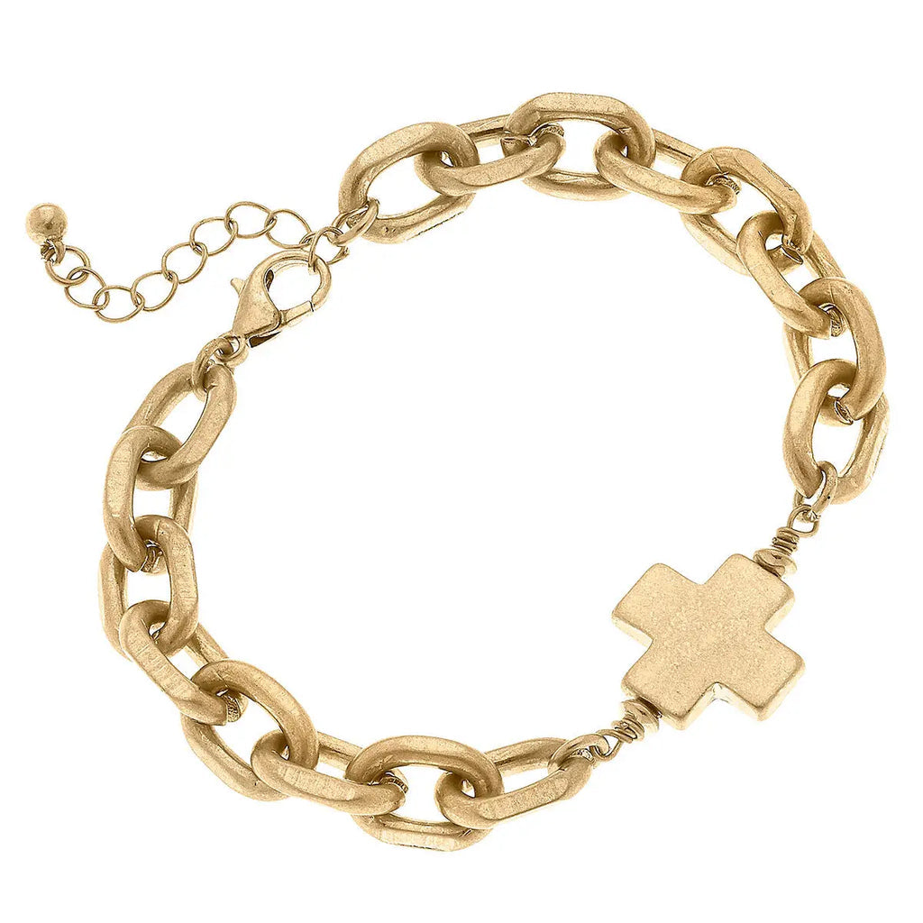 Worn Gold Edith Square Chunky Cross Chain Bracelet