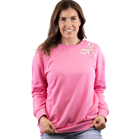 Pink Sequin Bow Sweatshirt