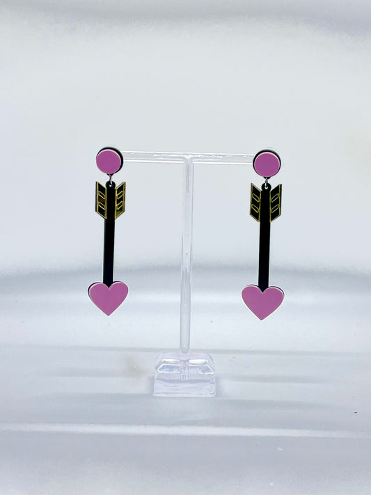 Pink Arrow Heart Earrings