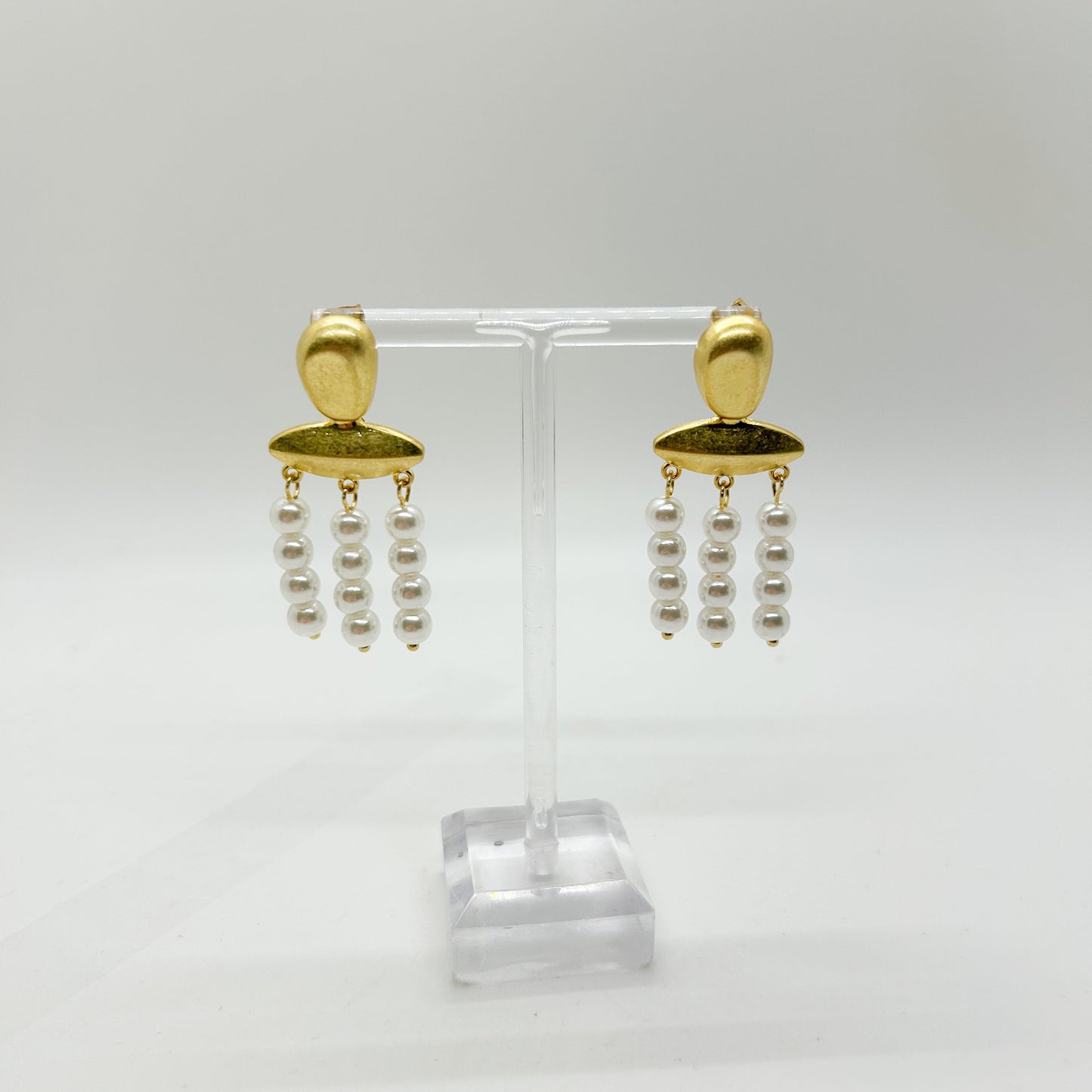 Gold Pearl Chandelier Earrings