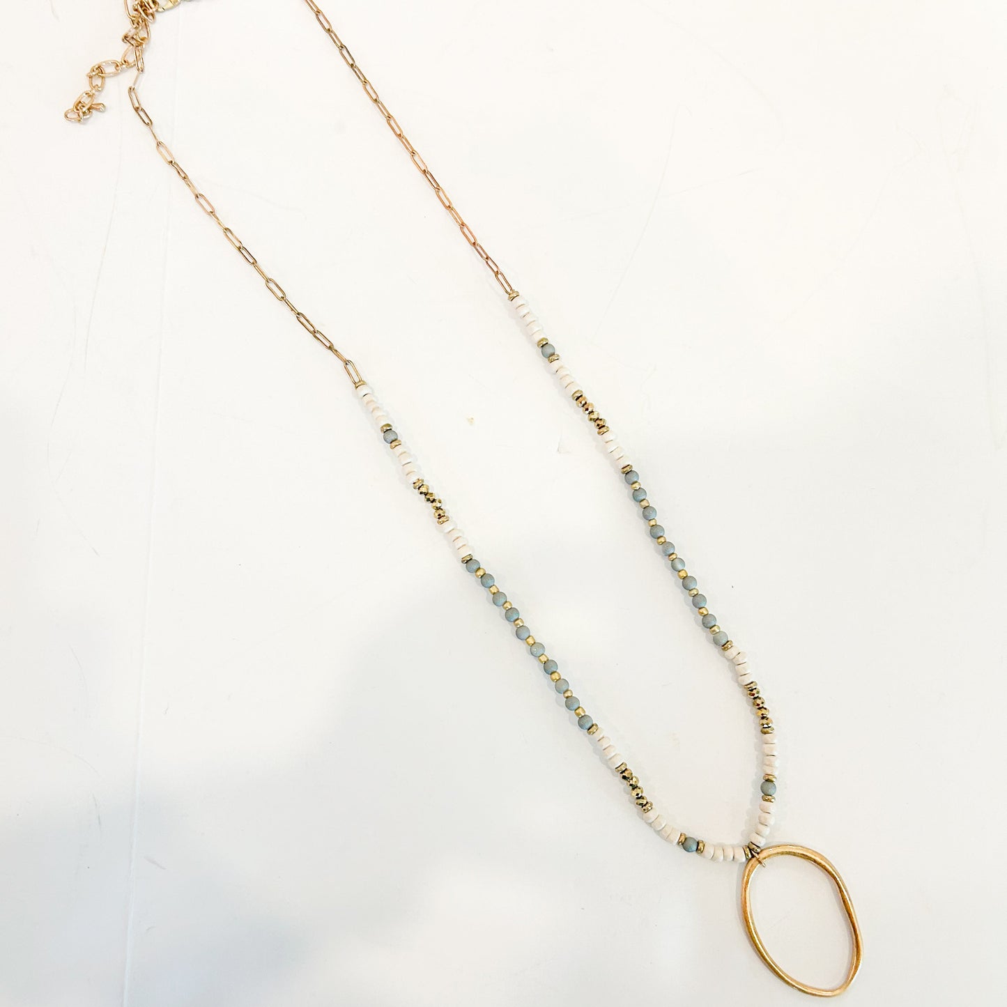 Beaded Gold Oval Necklace