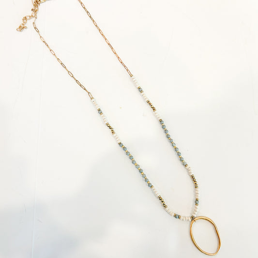 Beaded Gold Oval Necklace