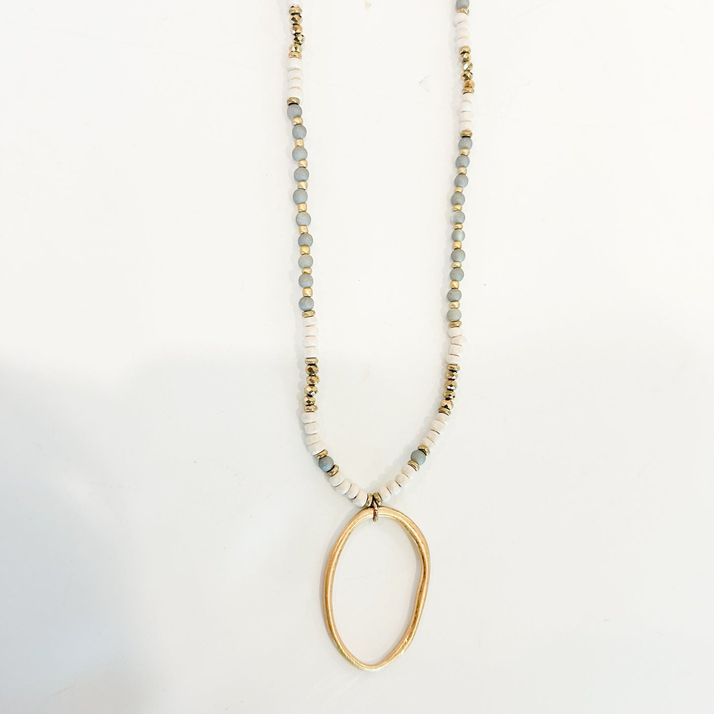 Beaded Gold Oval Necklace
