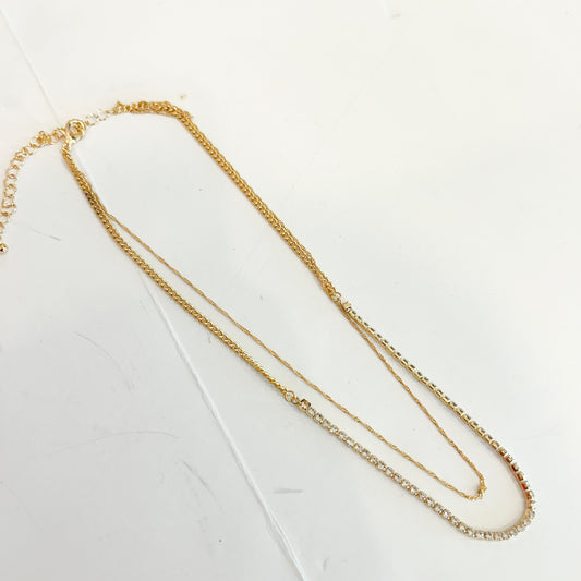 Layered Rhinestone Gold Necklace