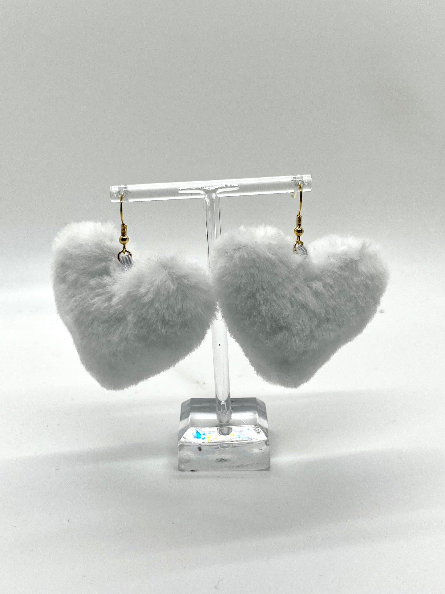 White Fuzzy Heart Earrings