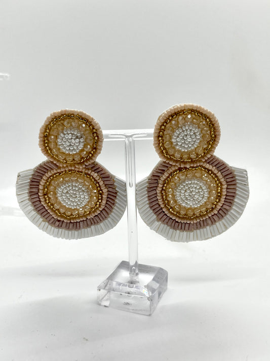 Tan and White Beaded Earrings