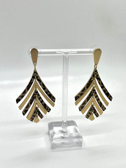 Gold and Cheetah Print Feathered Earrings