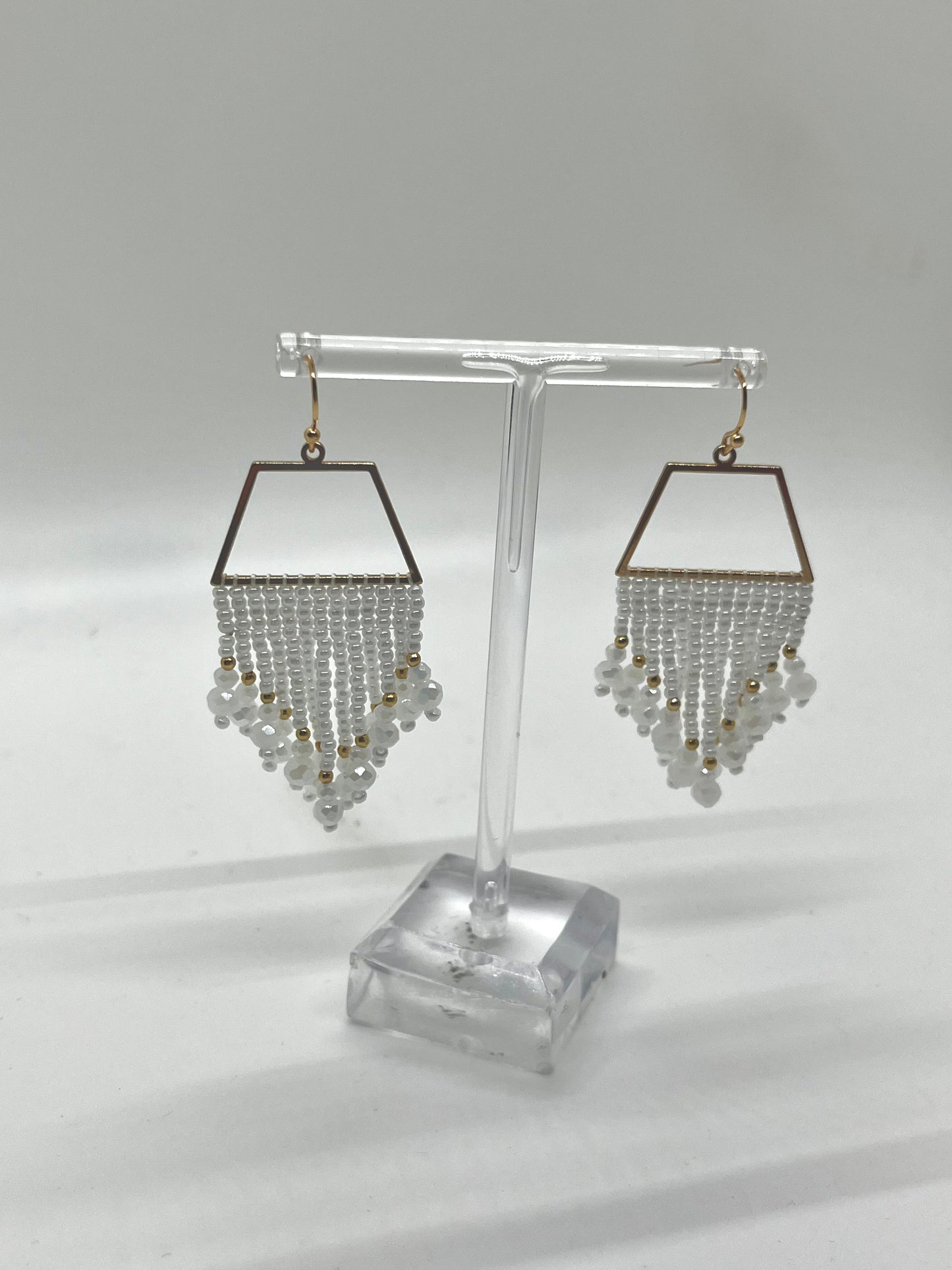 White and Gold Beaded Drop Earrings