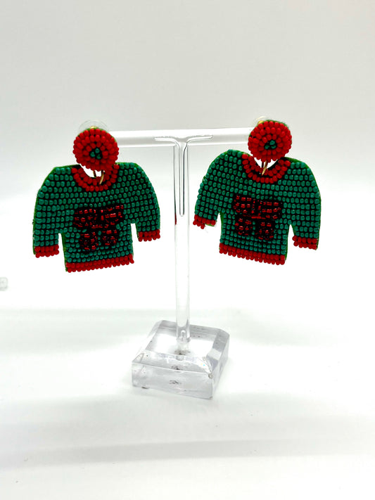 Beaded Christmas Sweater Earrings