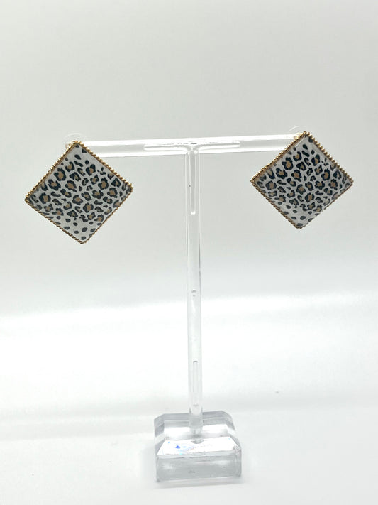 Leopard Square Studs