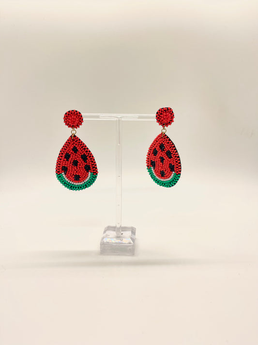 Beaded Oval Watermelon Earrings