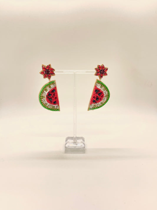 Beaded Flower and Watermelon Earring