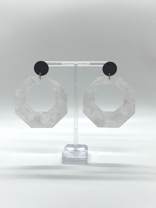 Large White Acrylic Octagon Earring