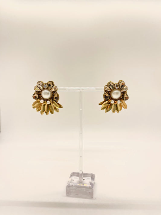 Gold Fan and Pearl Earrings