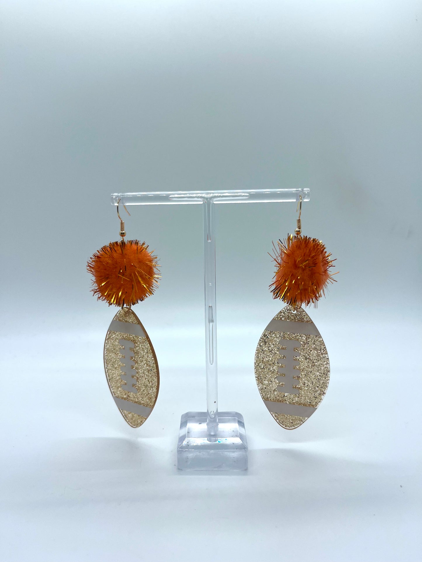 Sparkly Football Pom Earrings