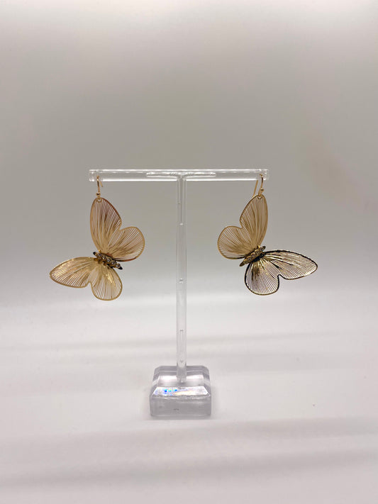 Gold Rhinestone Butterfly Earrings