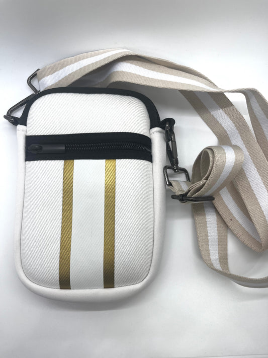 Gold, White, and Black Phone Bag