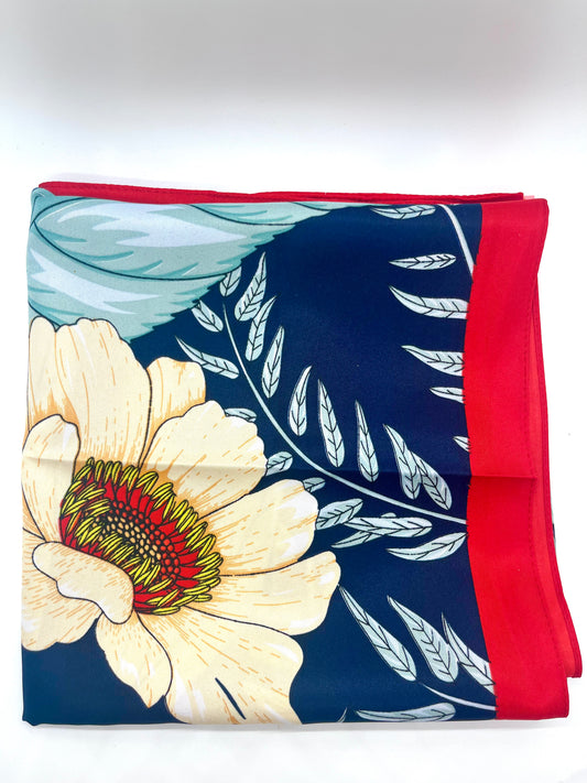 Navy and Red Floral Big Silk Scarf