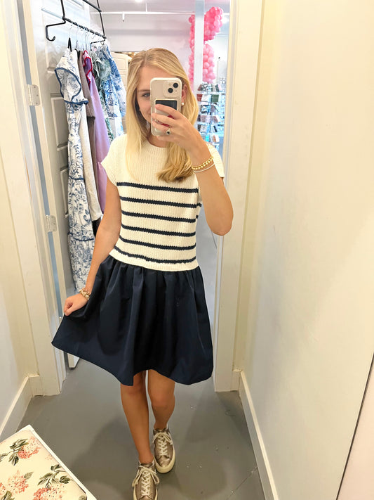Off White and Navy Sweater Dress
